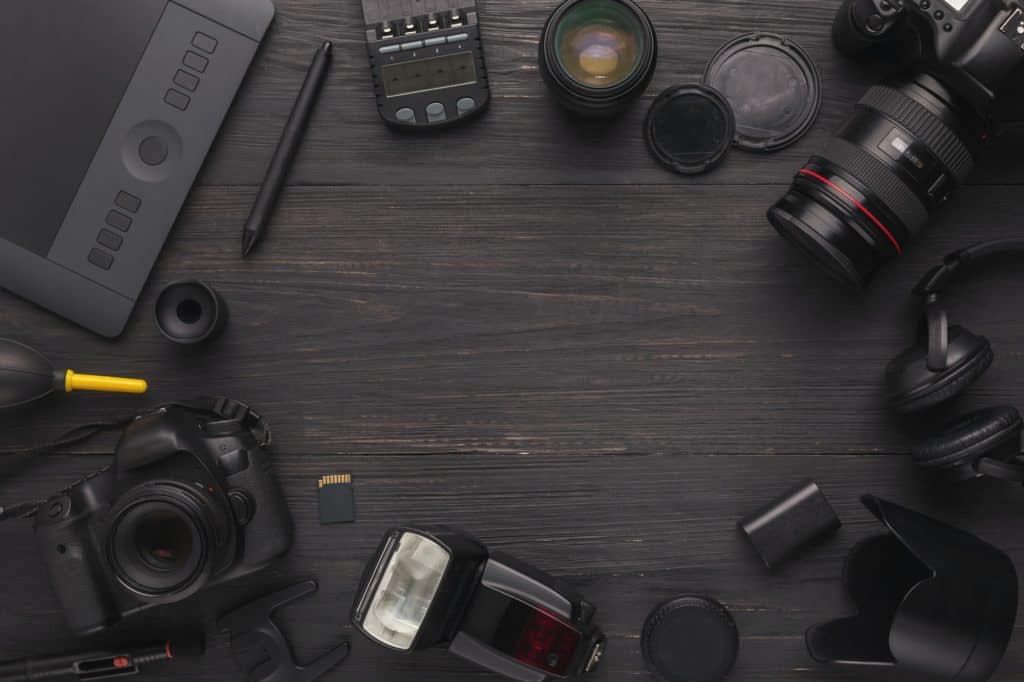 Sample Equipment laid out on desk for photographer